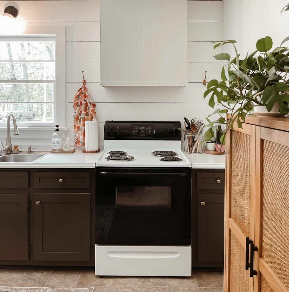 Kitchen With Black and White Stove