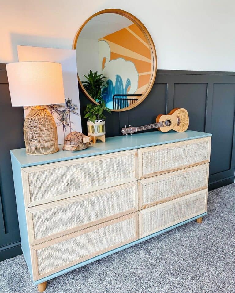 Light Blue and Tan Dresser With Beach Accents