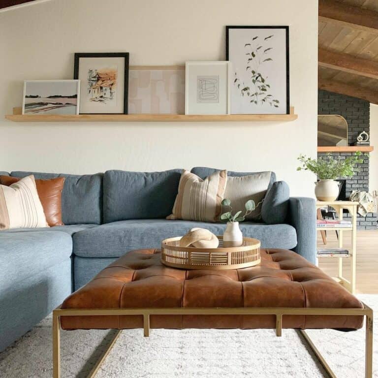 Light Maple Shelf on Wall With Artwork