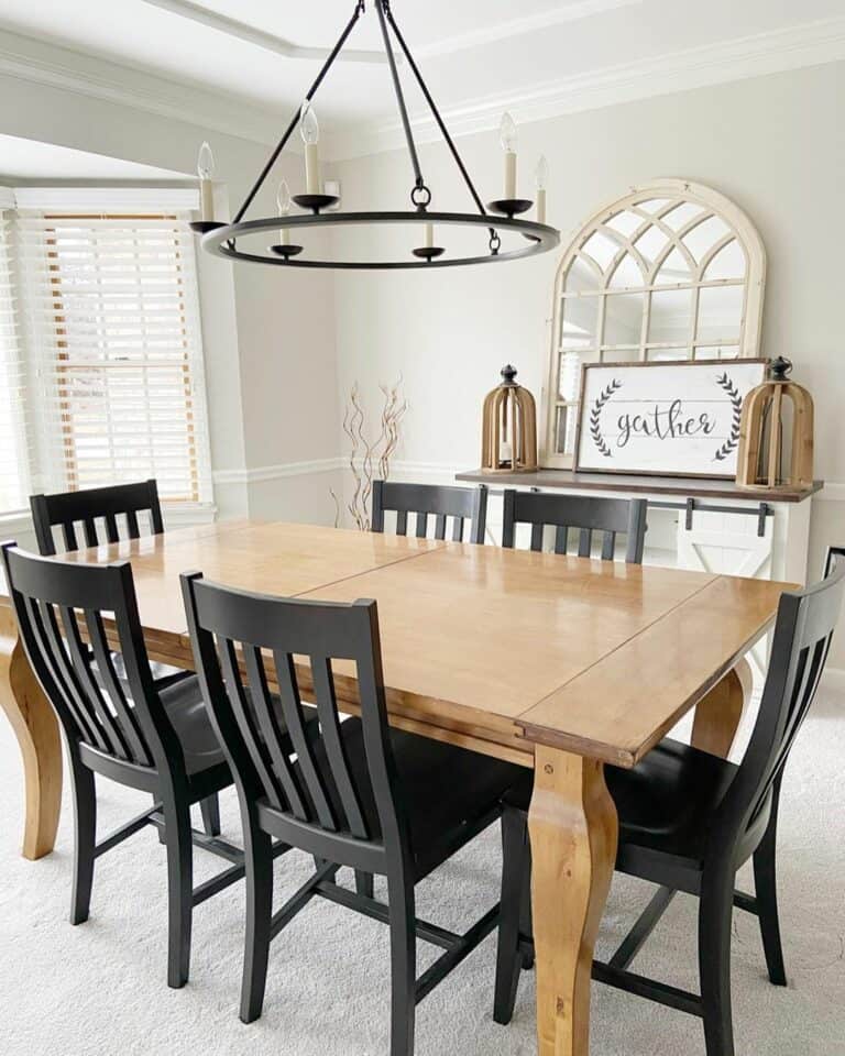 Light Wood Dining Table With Black Spindle Chairs