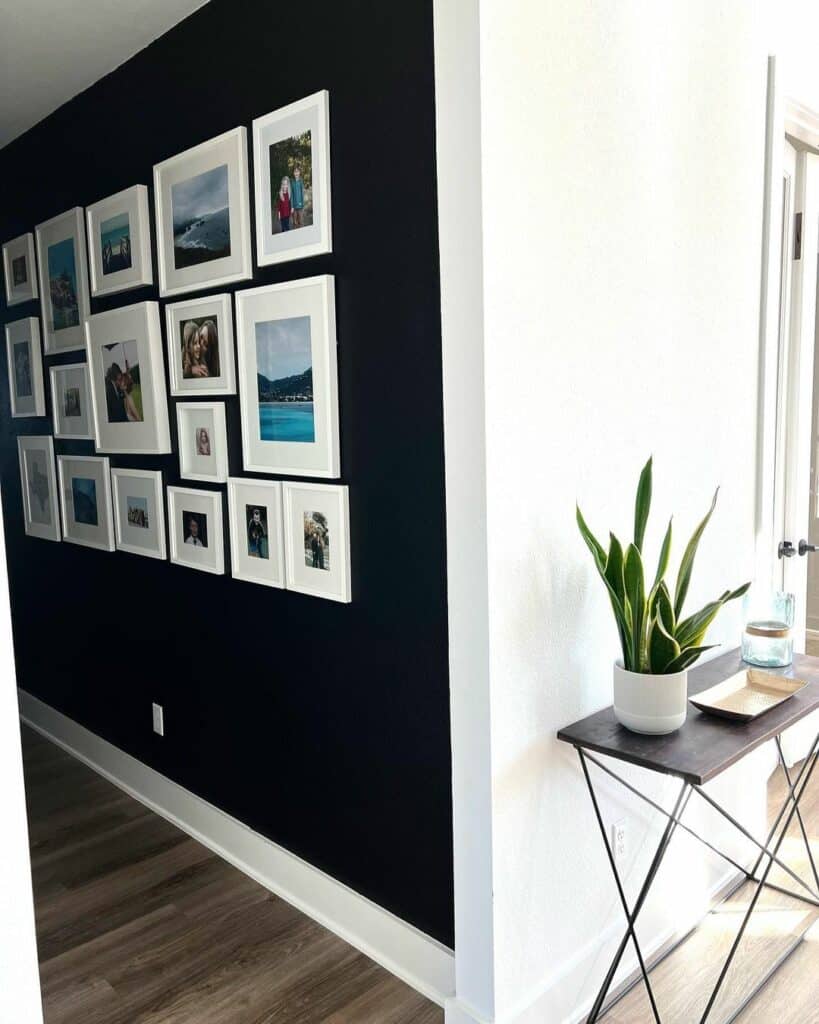 Linear Gallery Wall With White Frames