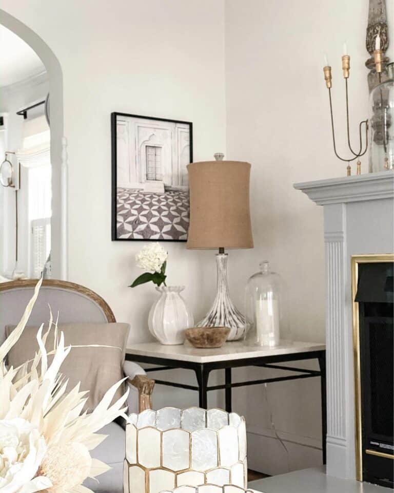 Living Room With White and Black Side Table