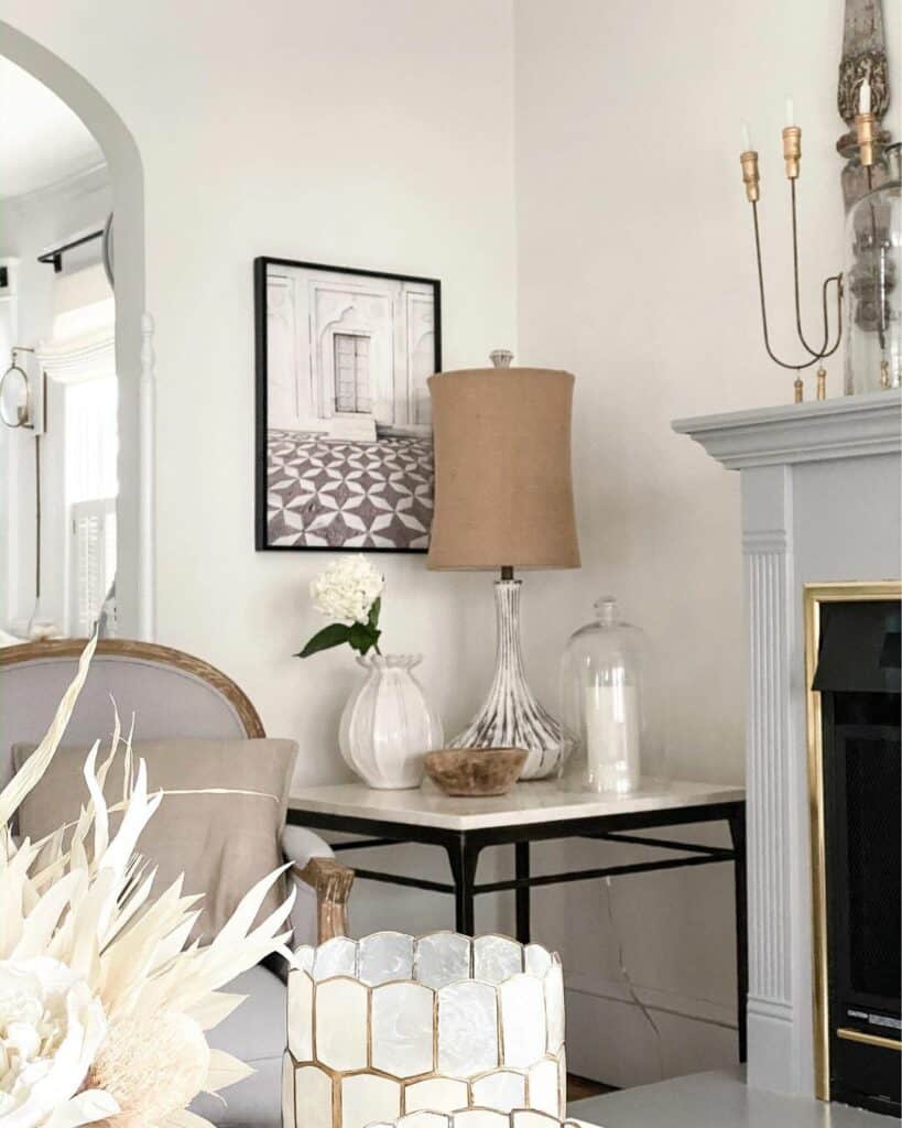 Living Room With White and Black Side Table