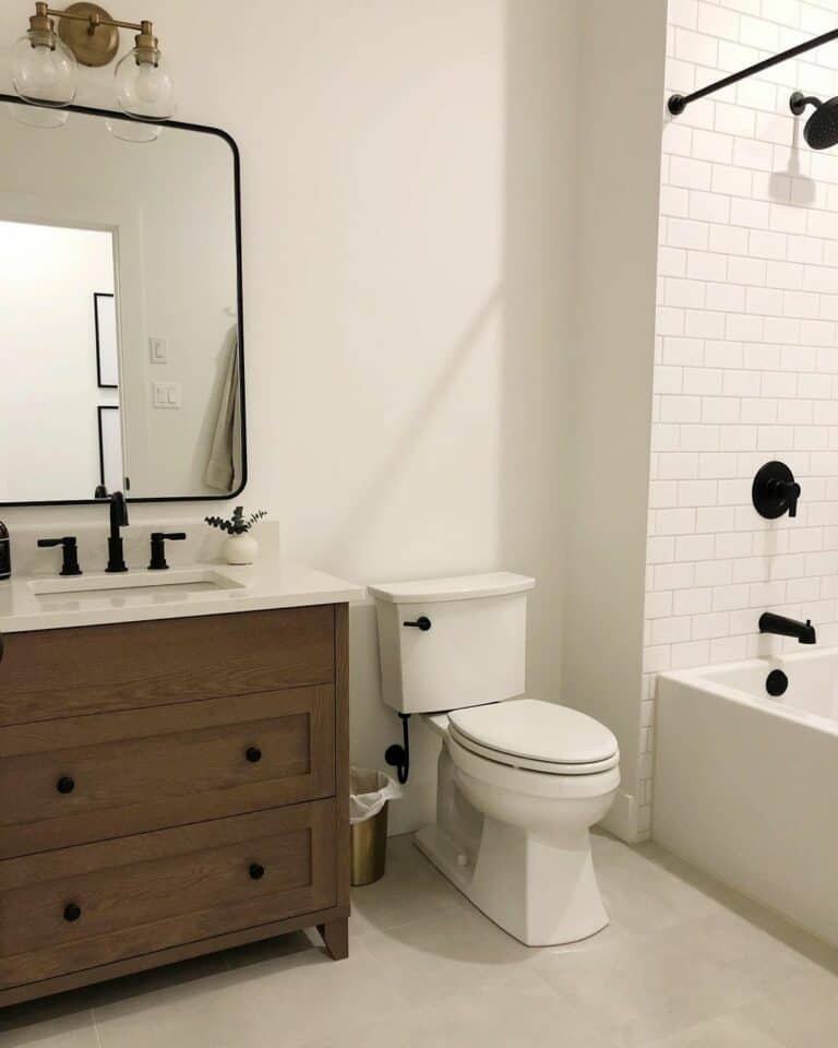Minimalist Bathroom With Subway Tile Shower