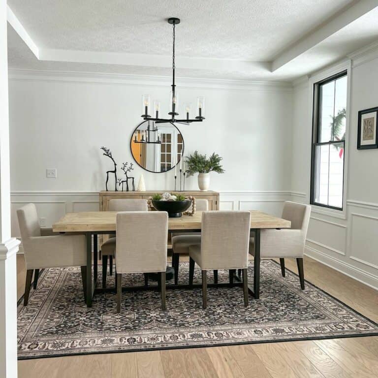 Minimalist Formal Dining Room With Statement Rug