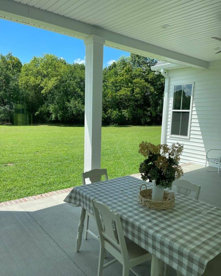 Minimalistic Backyard Patio With Beadboard Ceiling