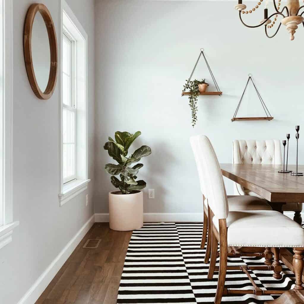 Minimalistic Dining Room With Hanging Shelves