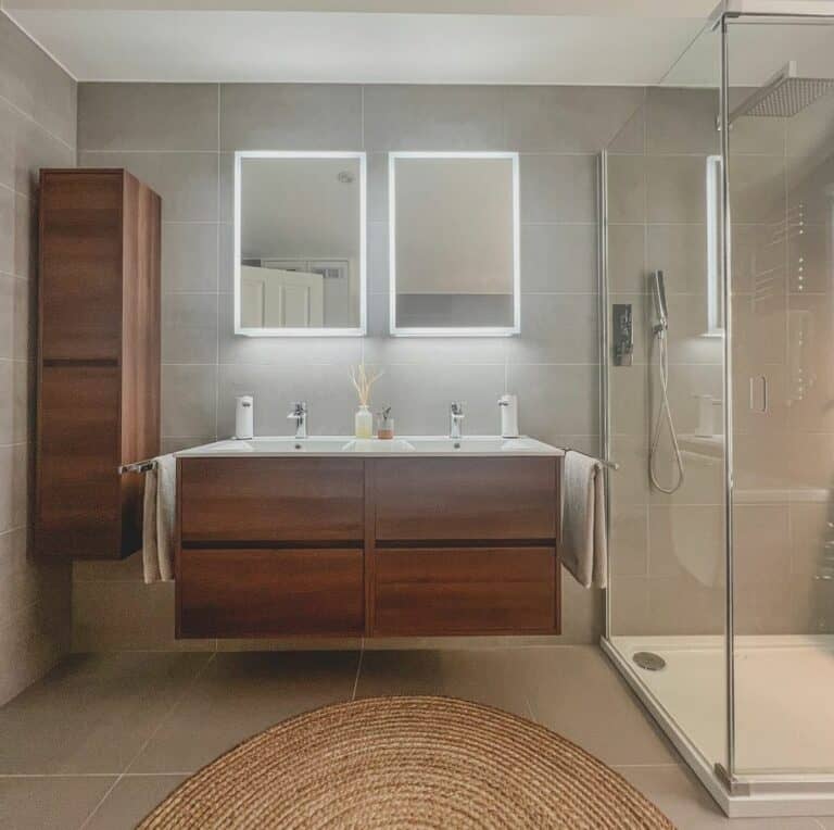 Modern Bathroom With Floating Wood Vanity