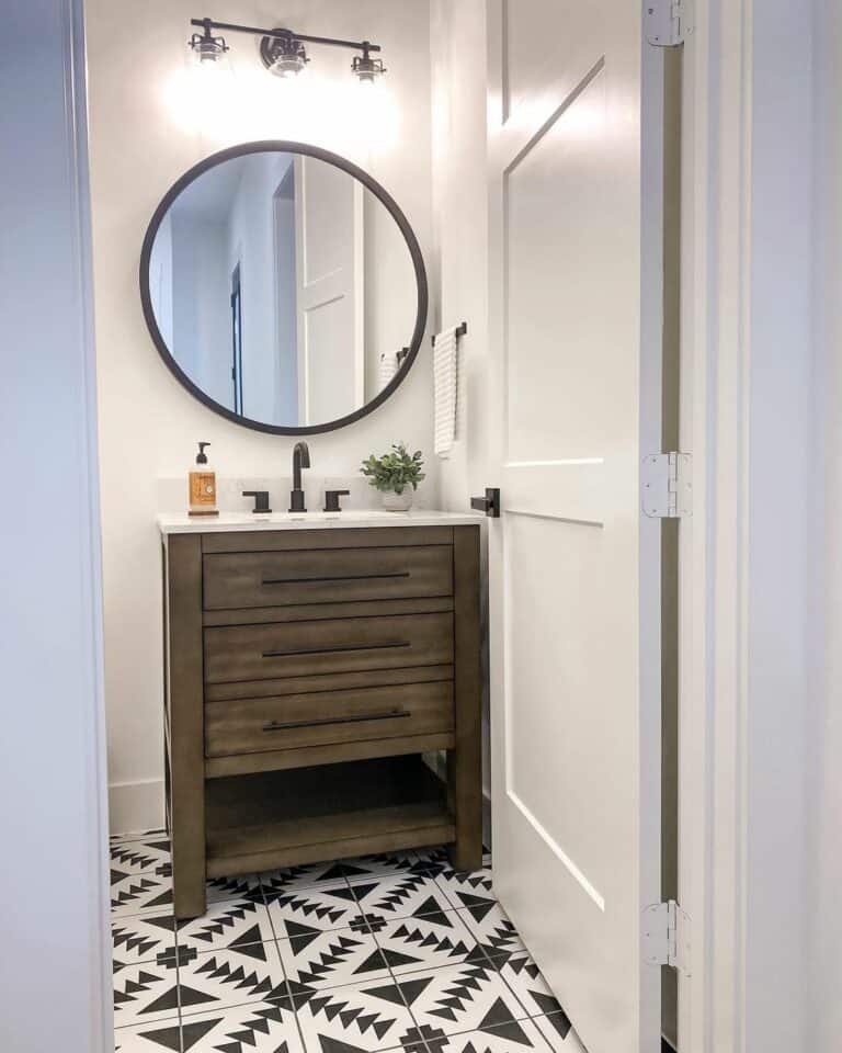 Modern Bathroom With Patterned Floor Tiles