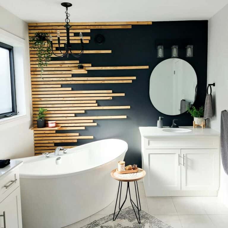 Modern Black Bathroom With Bamboo Accents