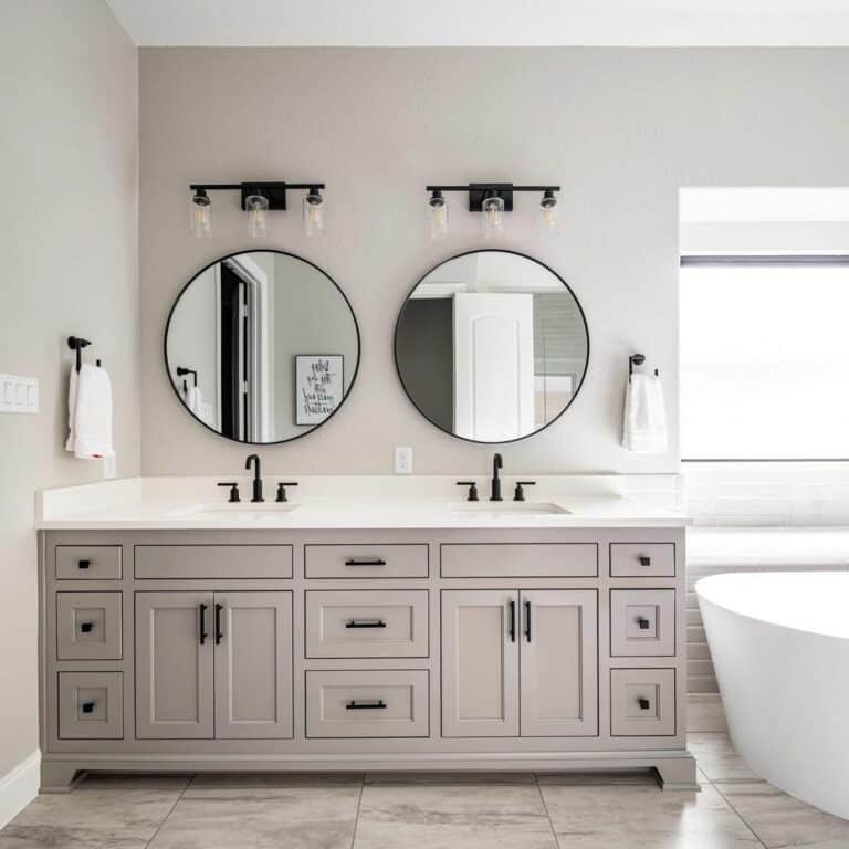 Modern Farmhouse Bathroom With Gray Cabinets