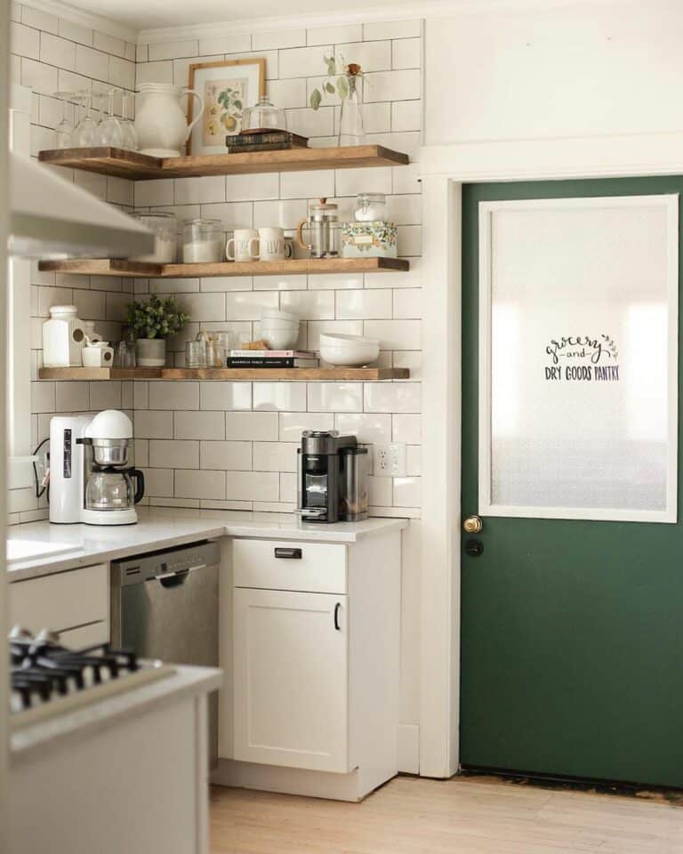 Modern Farmhouse Kitchen With White Tiled Walls