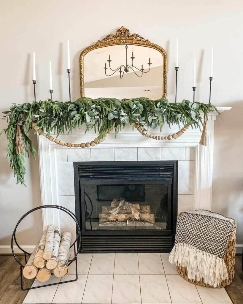 Modern Farmhouse Round Iron Wood Log Storage Tray