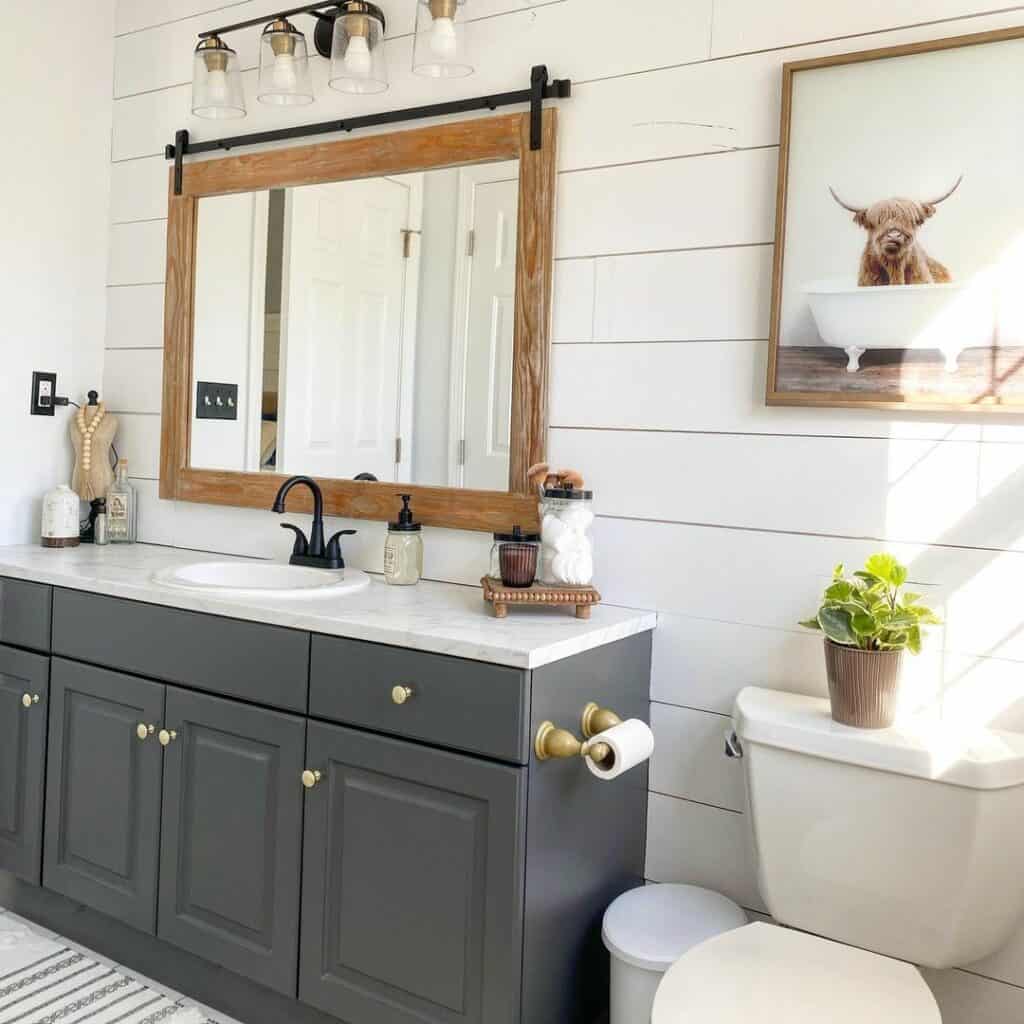 Modern Gray Vanity With Rustic Mirror Soul & Lane