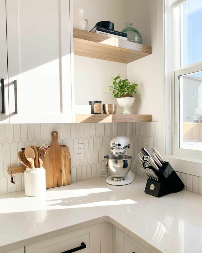 Modern Kitchen With Wooden Shelves