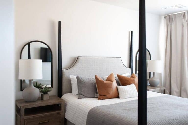 Modern Small Bedroom With Black Arched Mirrors