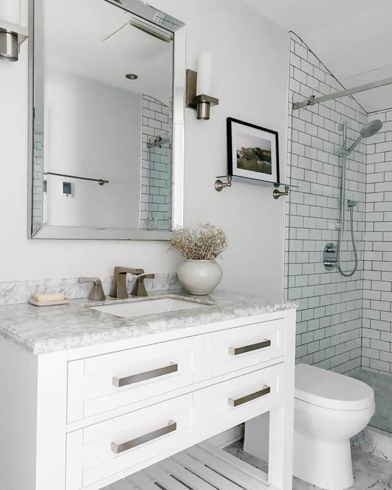 Modern White Bathroom With Polished Nickel Fixtures