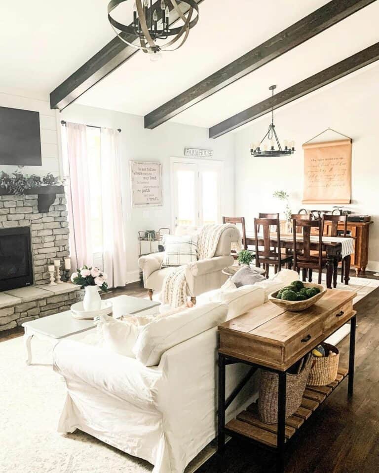 Modern White Living Room Ceilings With Dark Exposed Beams