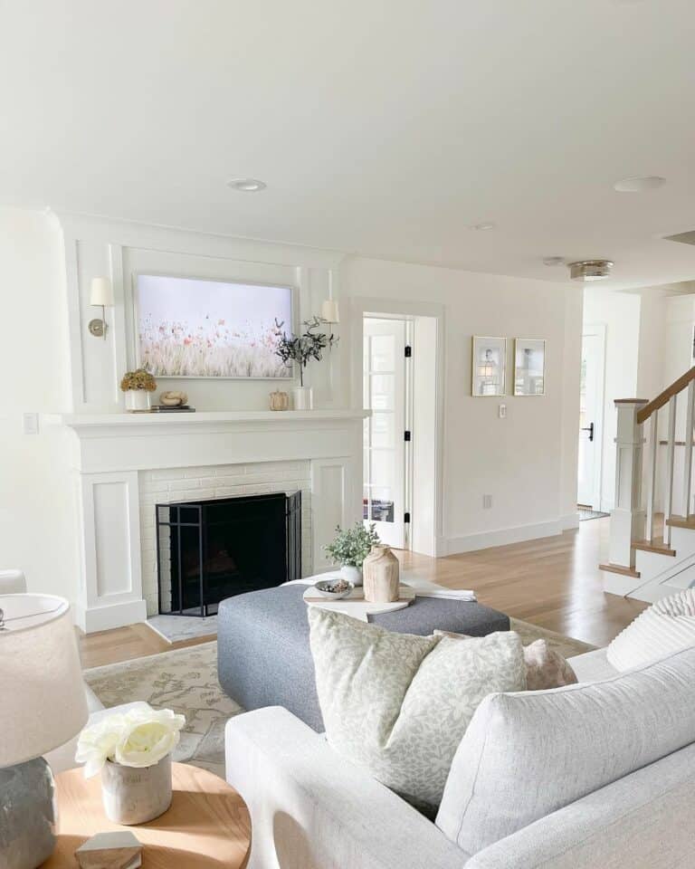 Modern White Living Room With Gray Couches
