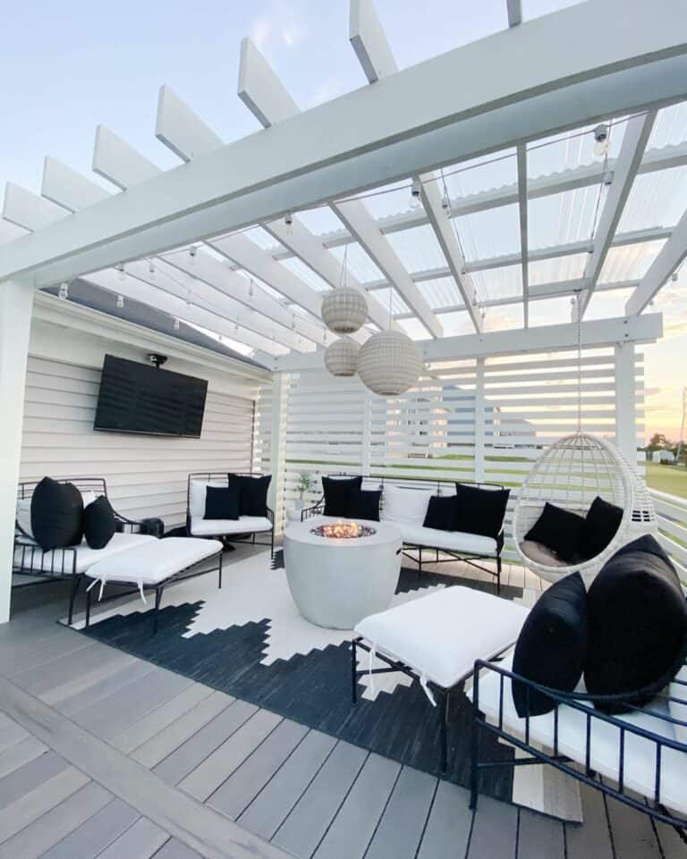 Modern White Pagoda With Black and White Furniture