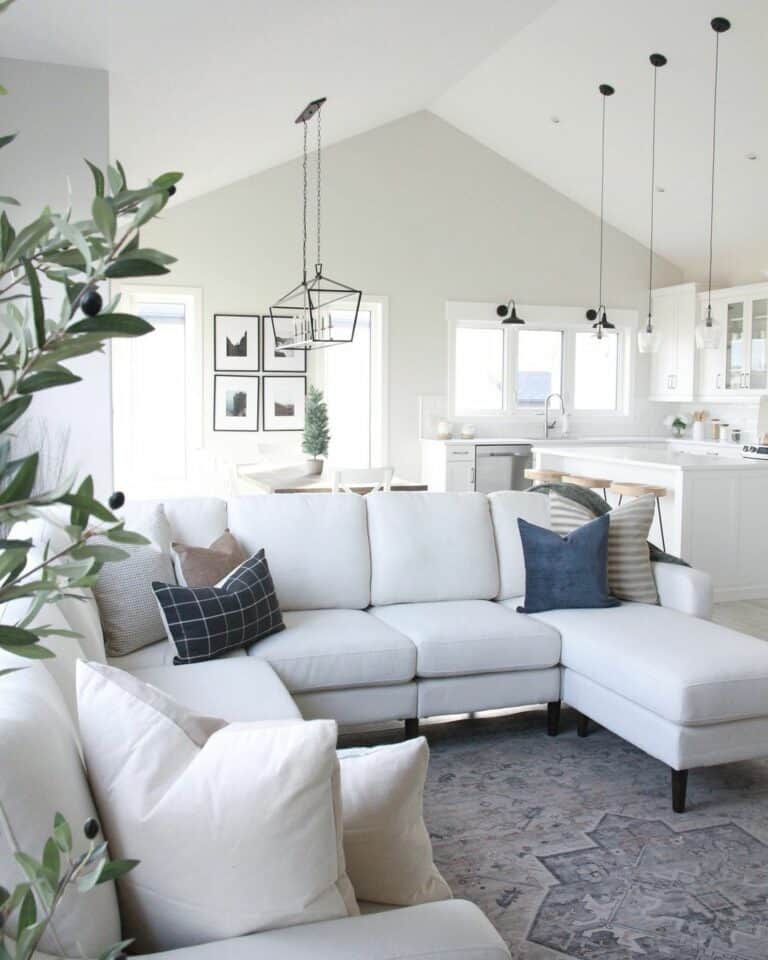 Navy Accents in a Modern White Living Room