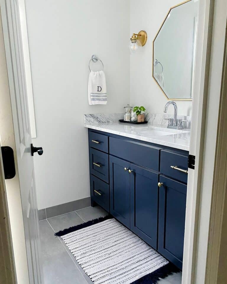 Navy Blue Cabinets With Gold Accents