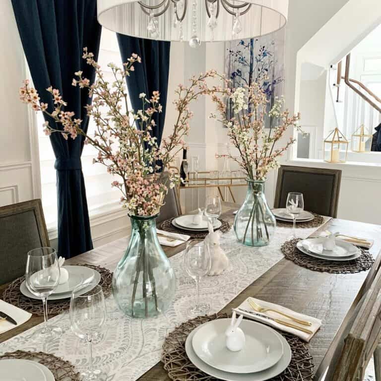 Navy Drapes in Elegant Dining Room