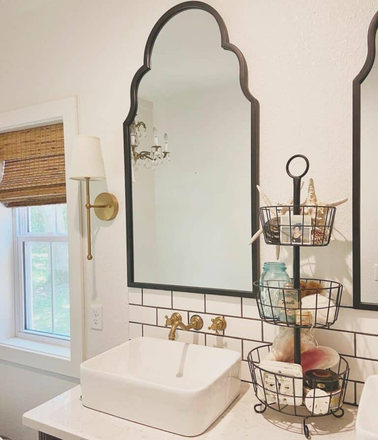 Neutral Vintage Bathroom With White Vessel Sinks