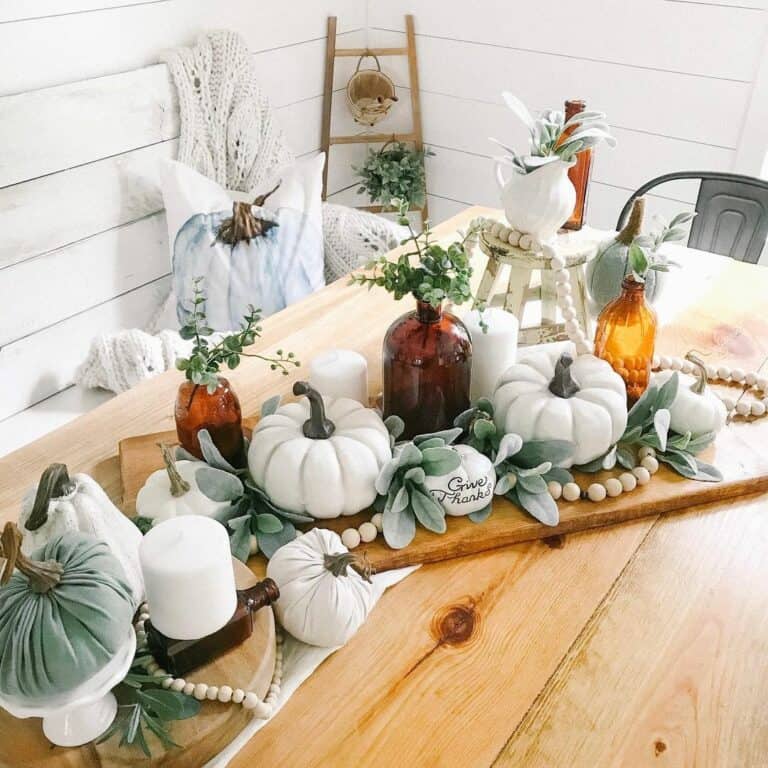 Off-center Fall DÃ©cor on Wooden Table