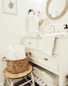 Open Shelving and Towel Basket Storage