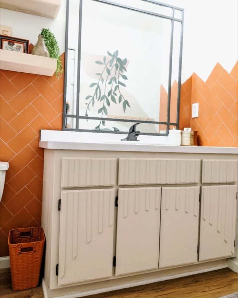 Orange Herringbone Tile Bathroom Wall Ideas