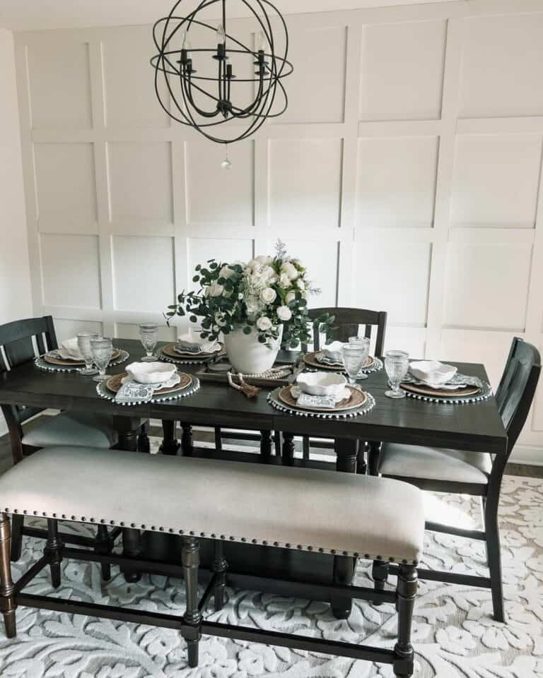 Orb Pendant Light and Grid Accent Wall
