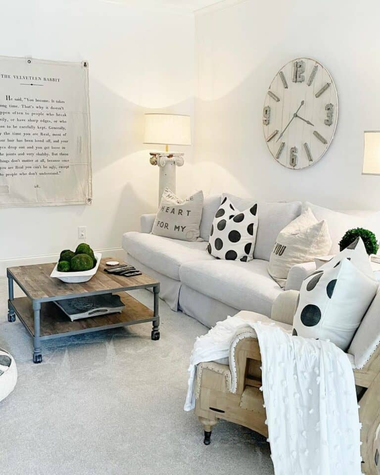 Polka-dot Accent Pillows and Oversized Wall Décor