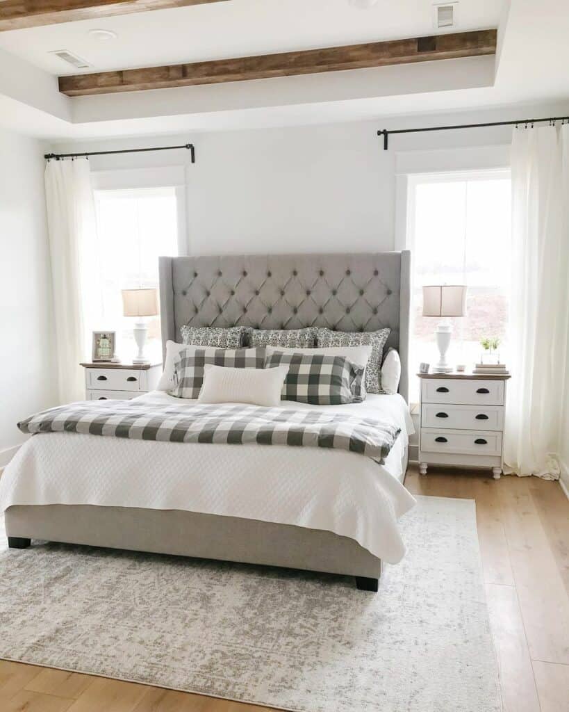Primary Bedroom With Gray Accent Pieces