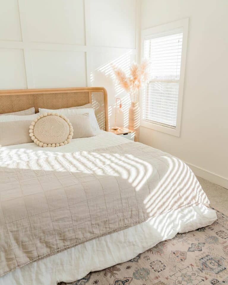 Rattan Bed Frame and White Walls