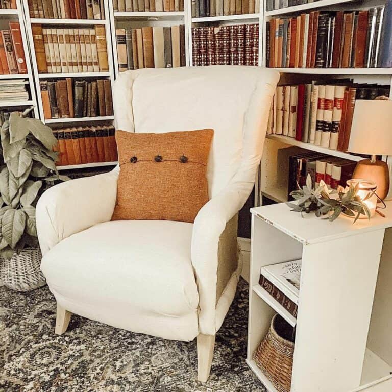 Reading Nook With White Bookcases