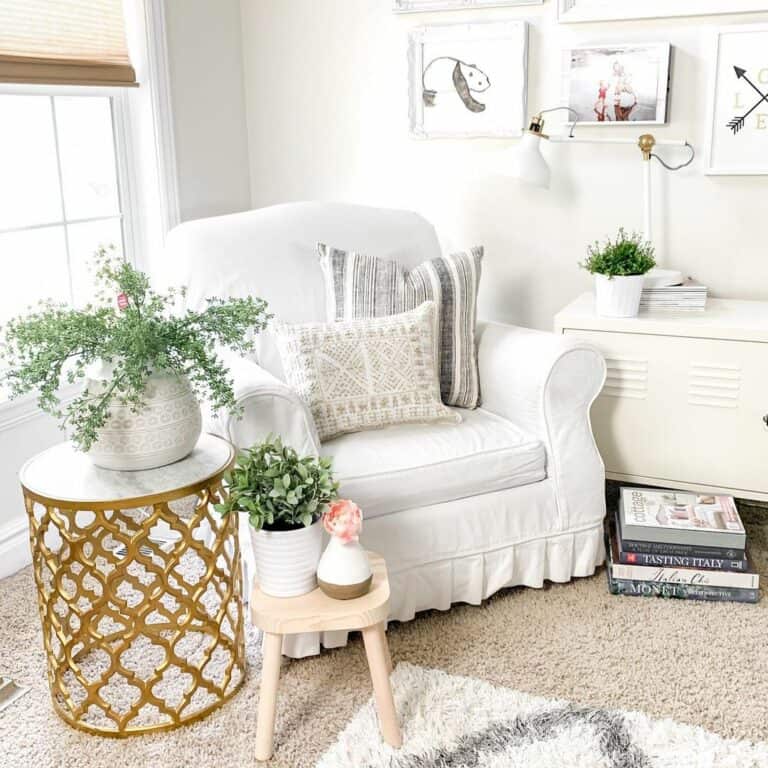 Reading Room With Gold and White Accent Table
