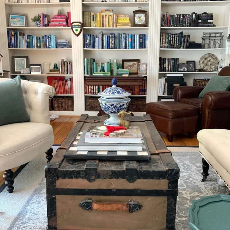 Reading Room With White Built-in Shelves