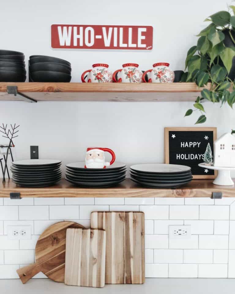 Red and White Sign Accessorizes Kitchen Wall