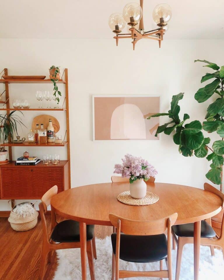 Retro Dining Room With Round Wood Table