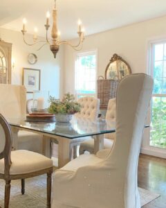 Romantic Beige Farmhouse Dining Room