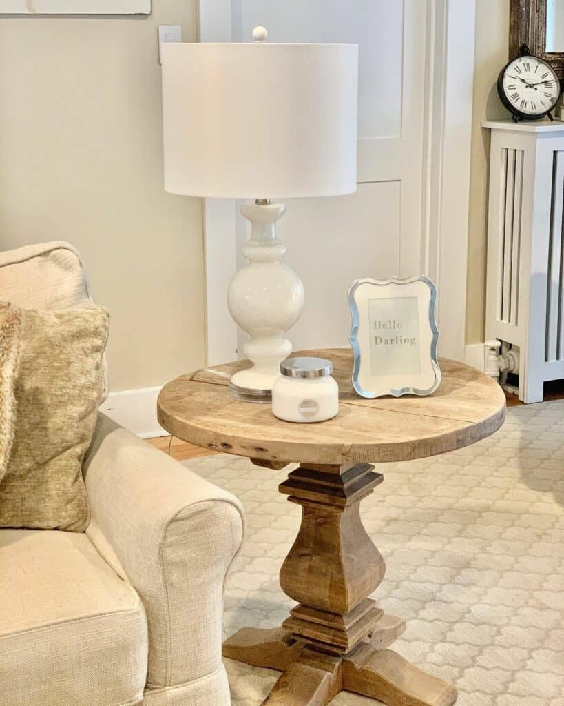 Round Stained Wood Farmhouse Side Table