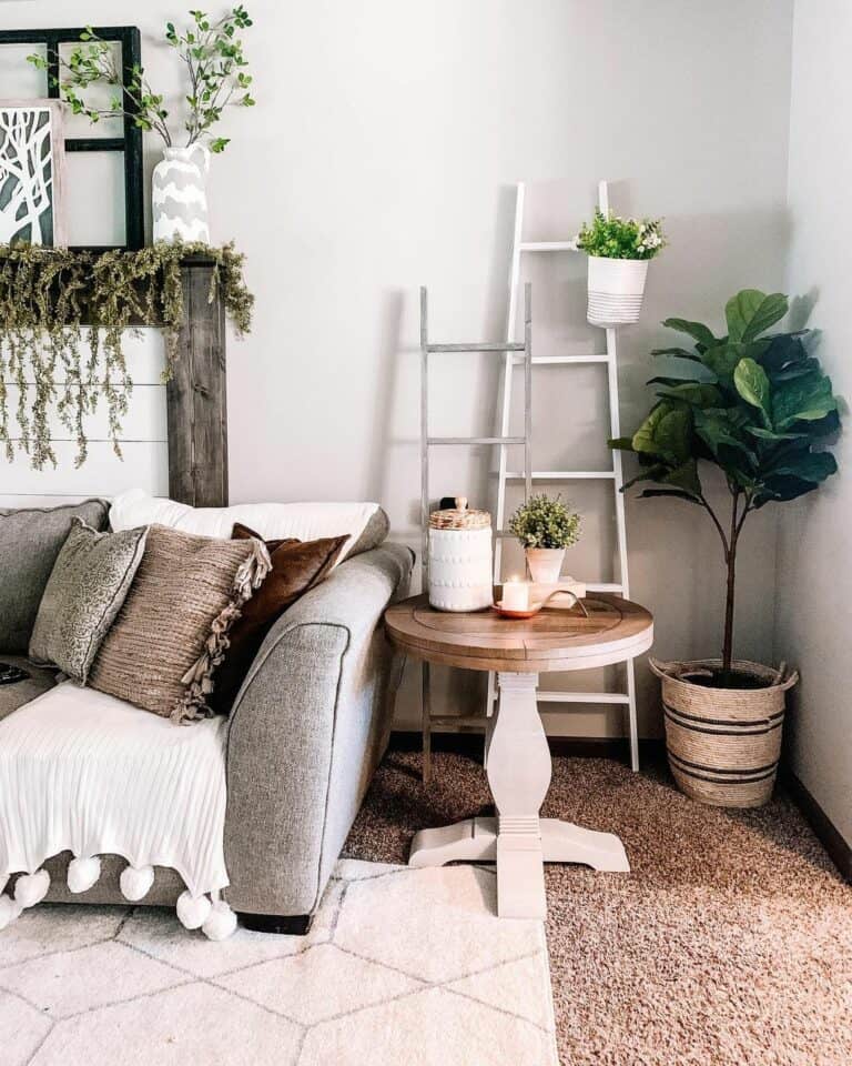 Round Two-toned Stained Wood Farmhouse Table