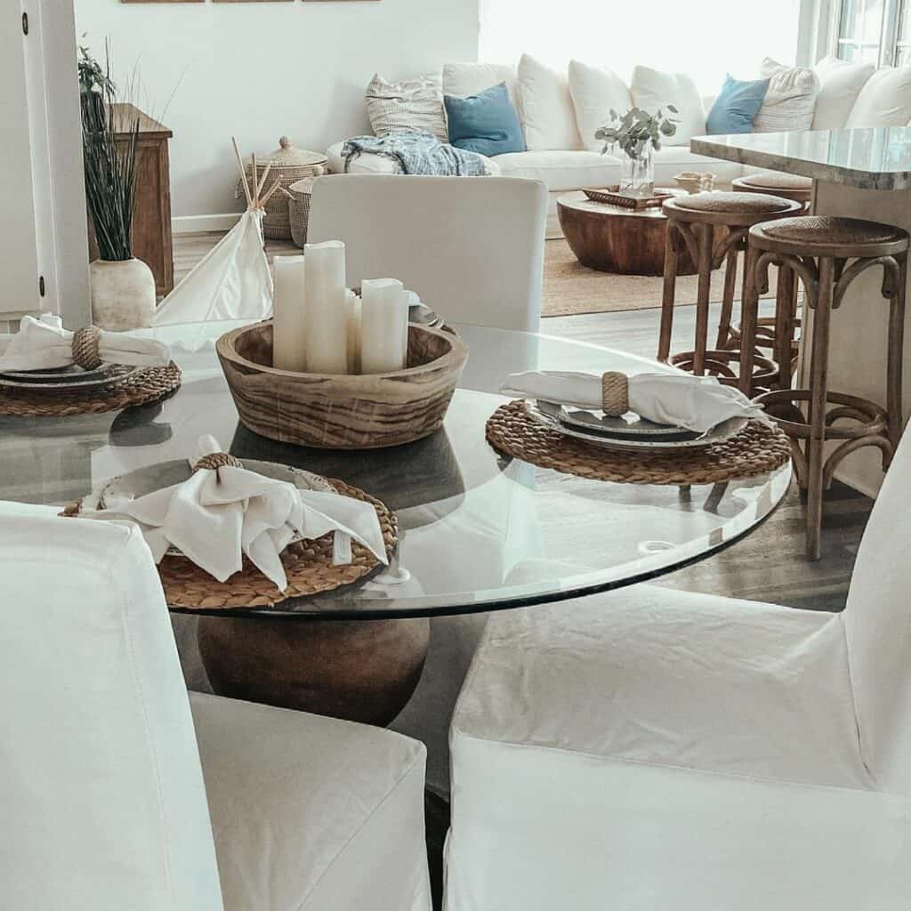 Round Wood and Glass Farmhouse Dining Table