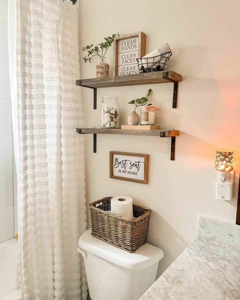 Rustic Bathroom Shelf Styling Inspiration