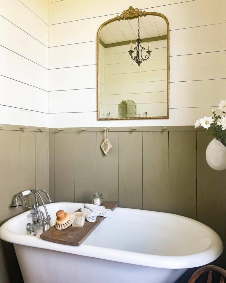 Rustic Bathroom With Gray Vertical Shiplap