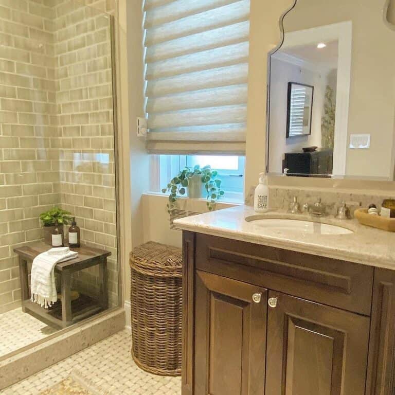 Rustic Bathroom With Tiled Walls