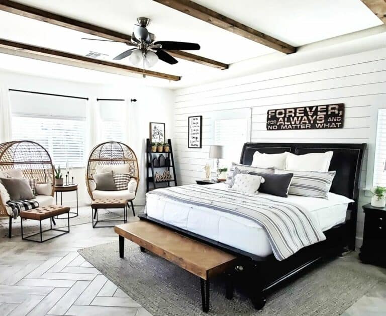 Rustic Bedroom With Faux Wood Ceiling Beams