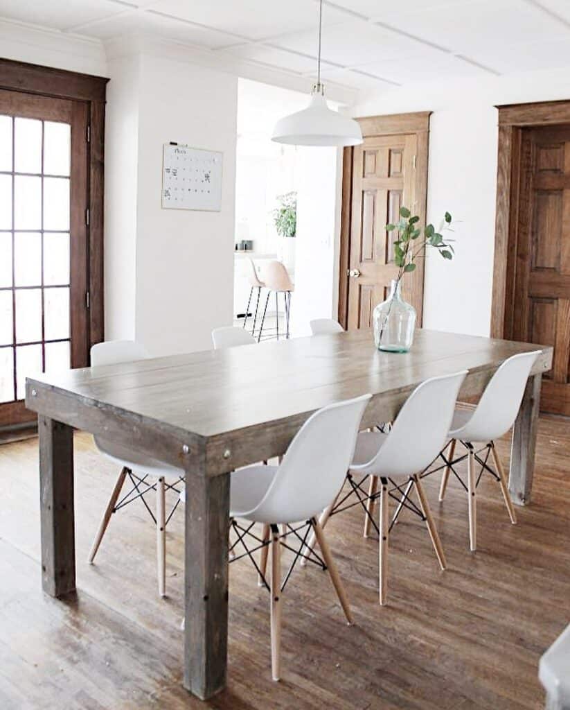 Rustic Dining Room With Modern Chairs
