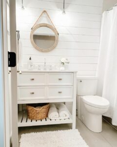 Rustic White Bathroom With Rattan Accents